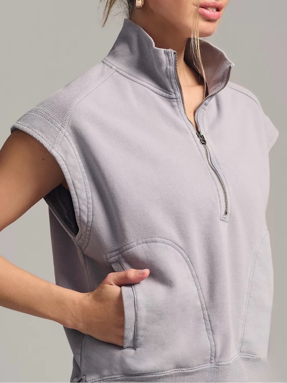 Anthropologie’s Daily Practice Half Zip Sleeveless Olive Green Sz M Pullover
